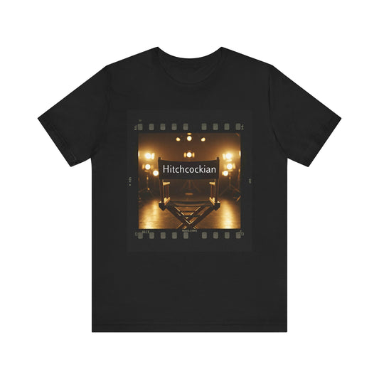 "Hitchcockian" Unisex Jersey Tee - Vintage Film Vibe T-Shirt for Film Lovers, Hitchcock Lovers, and Filmmakers - Schmartypants