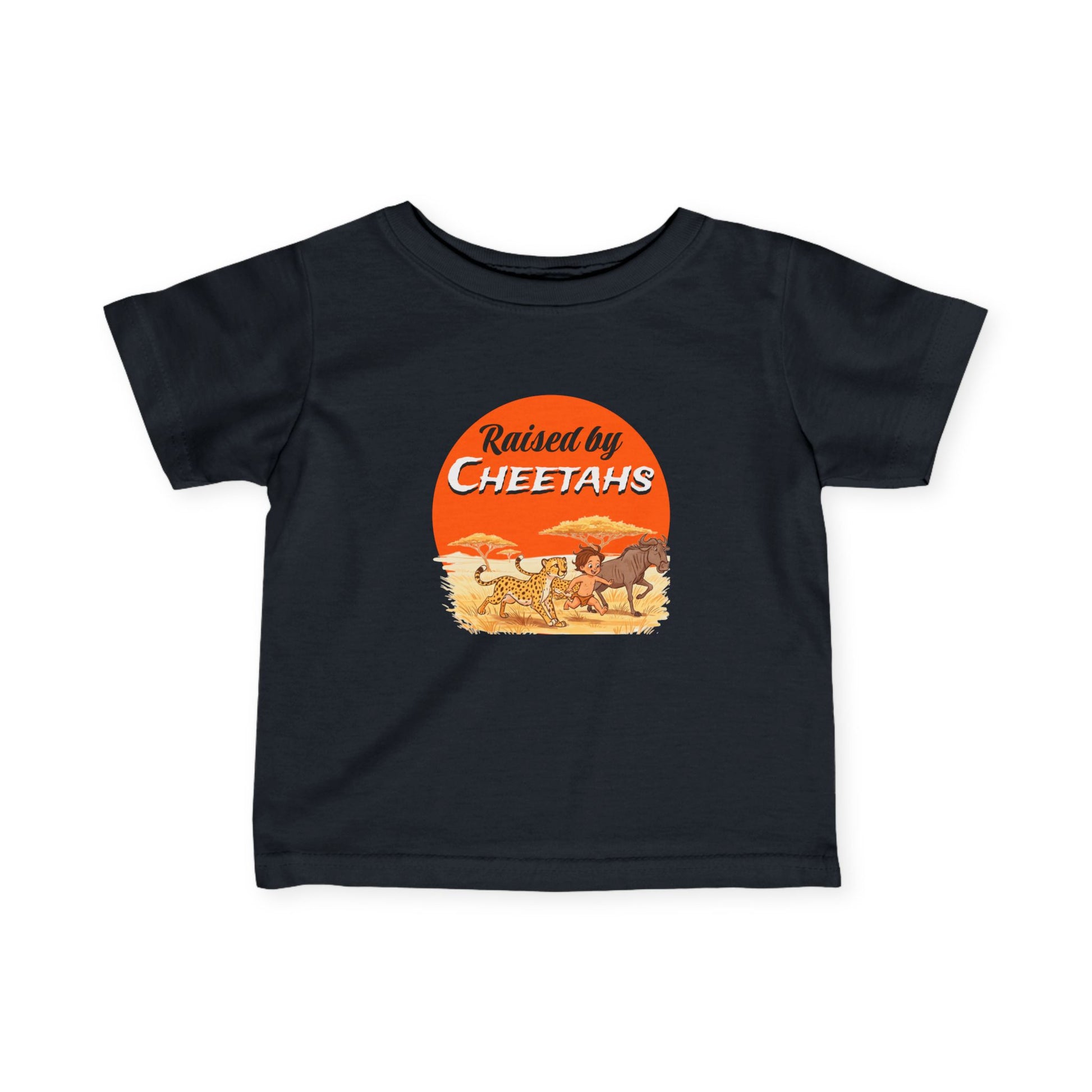 Infant Fine Jersey Tee: Funny Raised by Cheetahs T-Shirt, Baby Animal Shirt, Kids Safari Apparel, Cute Toddler Gift, Wild Animal Tee - Schmartypants