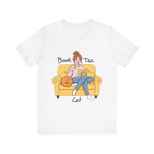 Cozy Book Lover Tee - Book, Tea, Cat Design _ Cat Lovers Gift - Book Lovers Gift - Tea Lovers Gift - Schmartypants