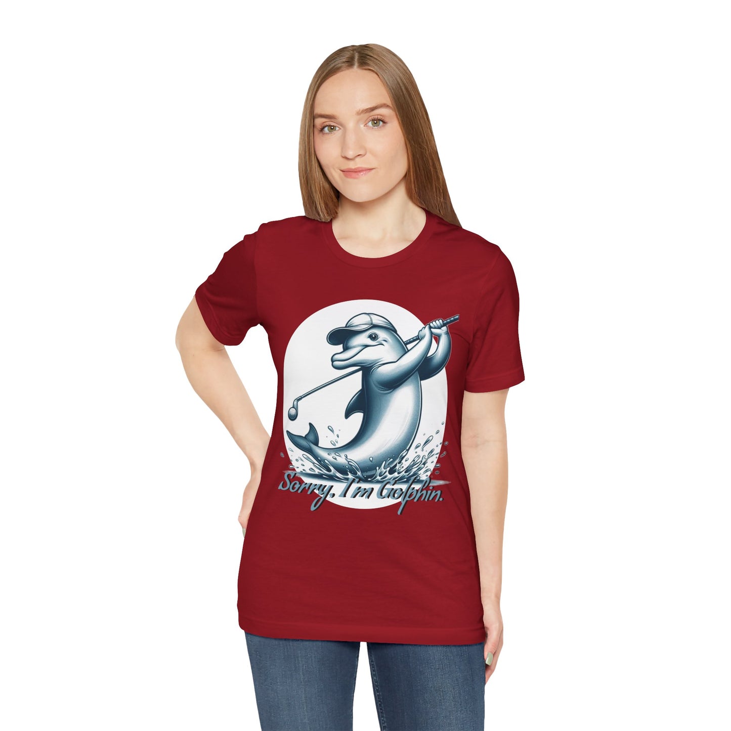 Funny Dolphin Golfing Tee - "Sorry, I’m Golphin" Unisex Jersey Short Sleeve Shirt - Dad Joke and Golfers Gift - Schmartypants