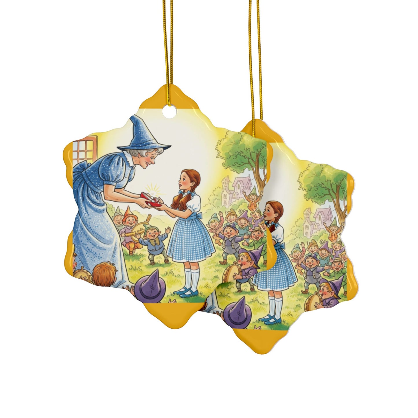 Ceramic Ornament, Wizard of Oz Storybook Illustration Tree Ornament, Dorothy Ruby Slippers, Glenda the Good Witch, 2-Side Print, (1pc, 3pcs,
