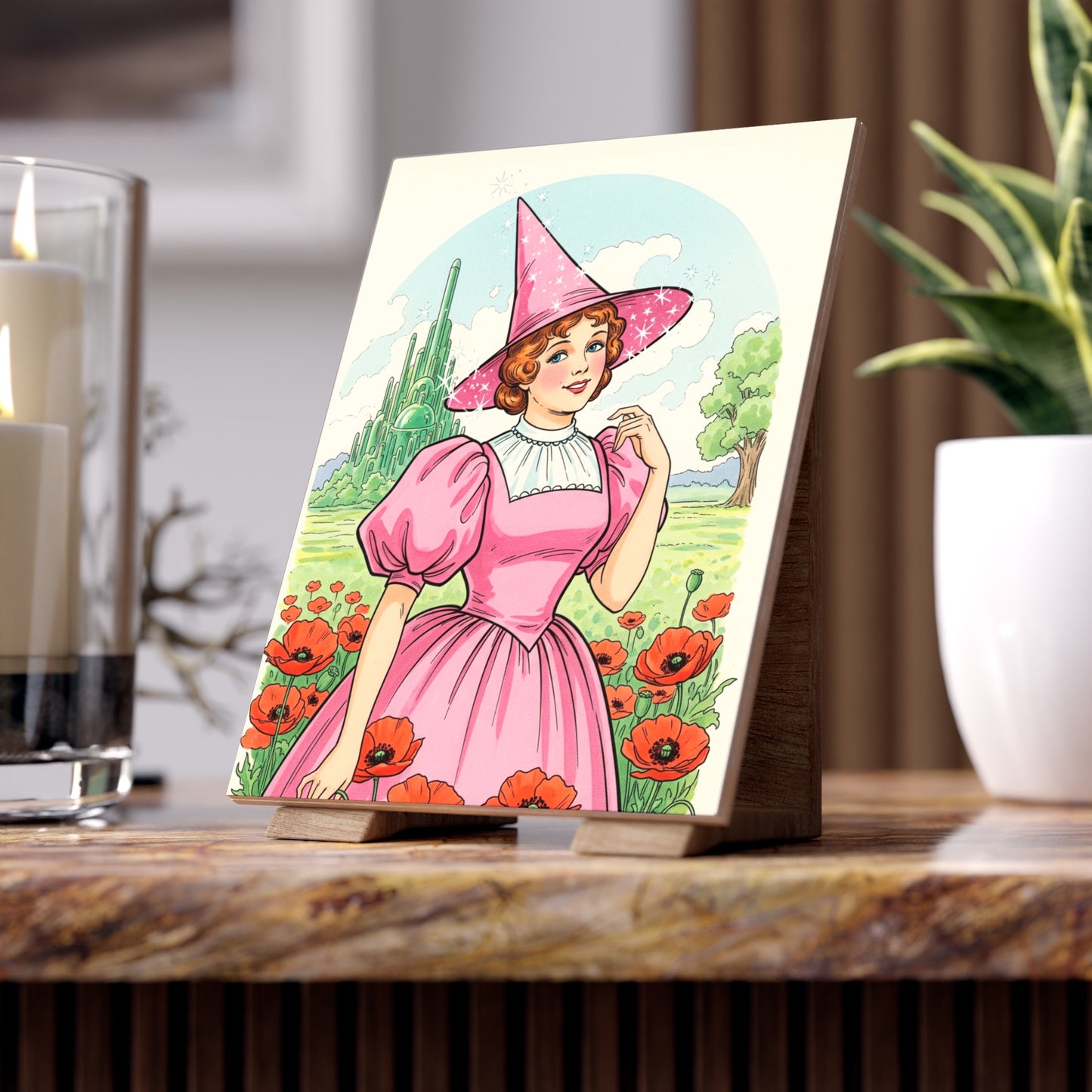 Ceramic Tile, Wizard of Oz Glinda the Good Witch Illustration, Nursery Decor, Baby Shower Gift, Personalizable Home Accent
