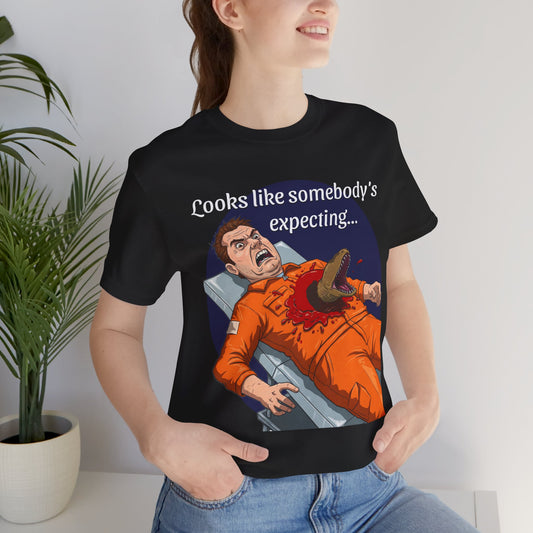 Maternity Tee for Sci-Fi Lovers, Funny Space Station Crew Member Giving Birth, Alien Movie Fan Shirt