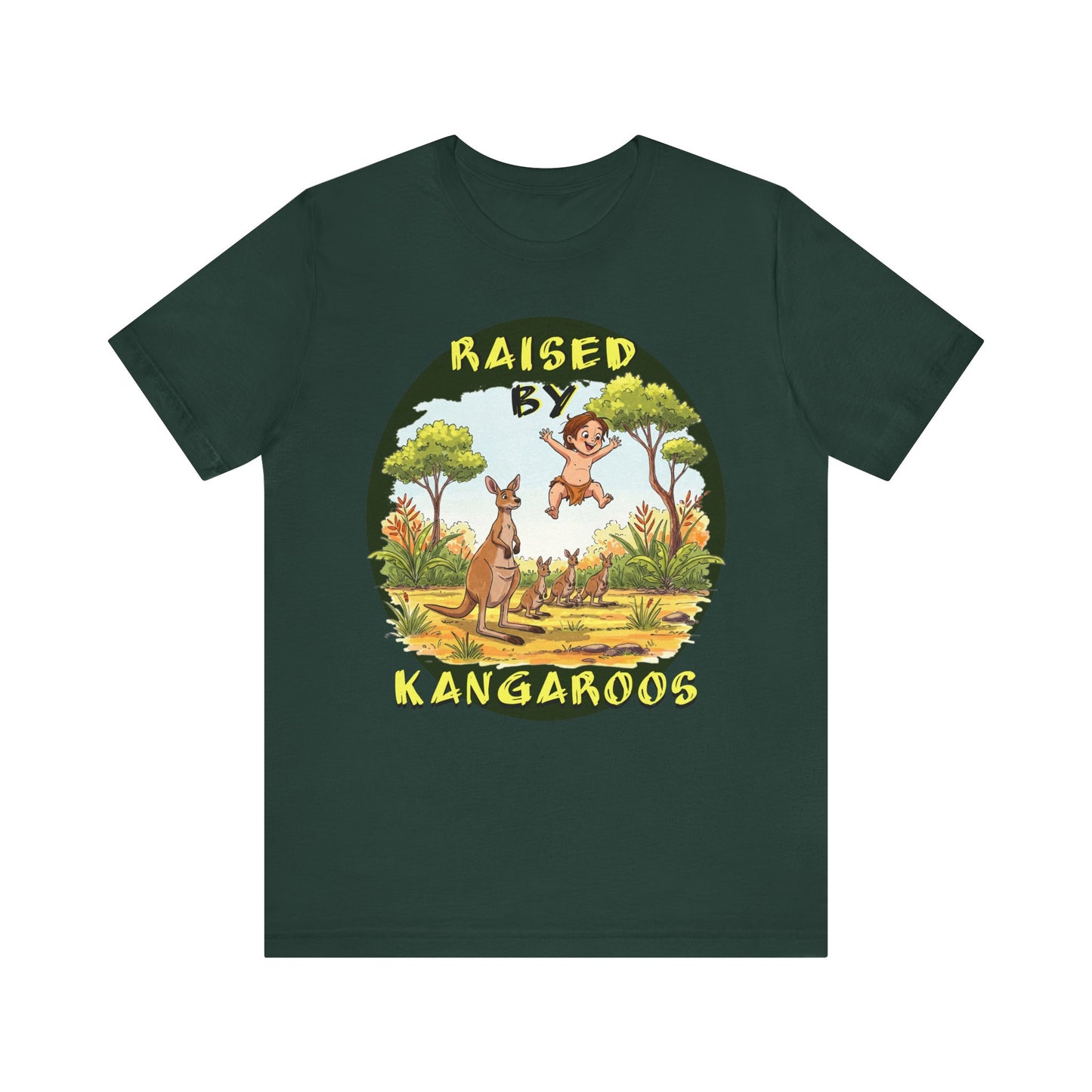 'Raised by Kangaroos' Unisex Short Sleeve Tee - Fun and Playful T-Shirt for Animal Lovers, Aussies - Schmartypants