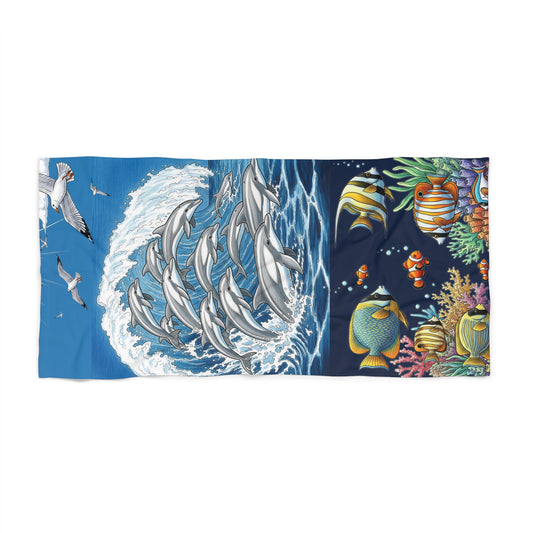 Ocean Waves Dolphin Beach Towel | Tropical Swim Towel, Summer Vibes, Gift for Beach Lovers, Poolside Essentials, Nautical Decor