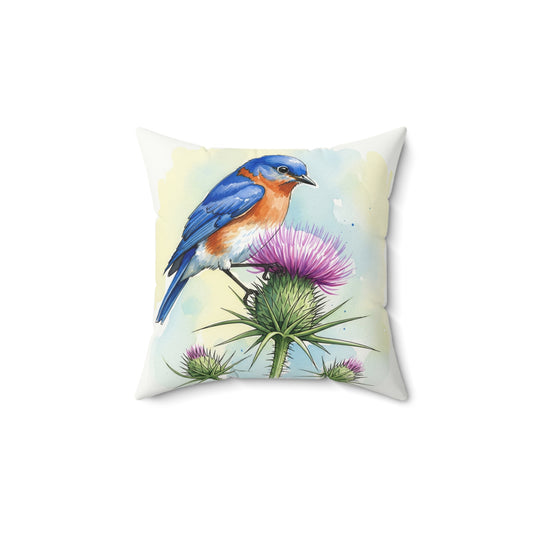 Bluebird Floral Pillow, Nature Decor, Cozy Home Accent, Gift for Bird Lovers, Spring Decor, Throw Pillow, Wildlife Cushion
