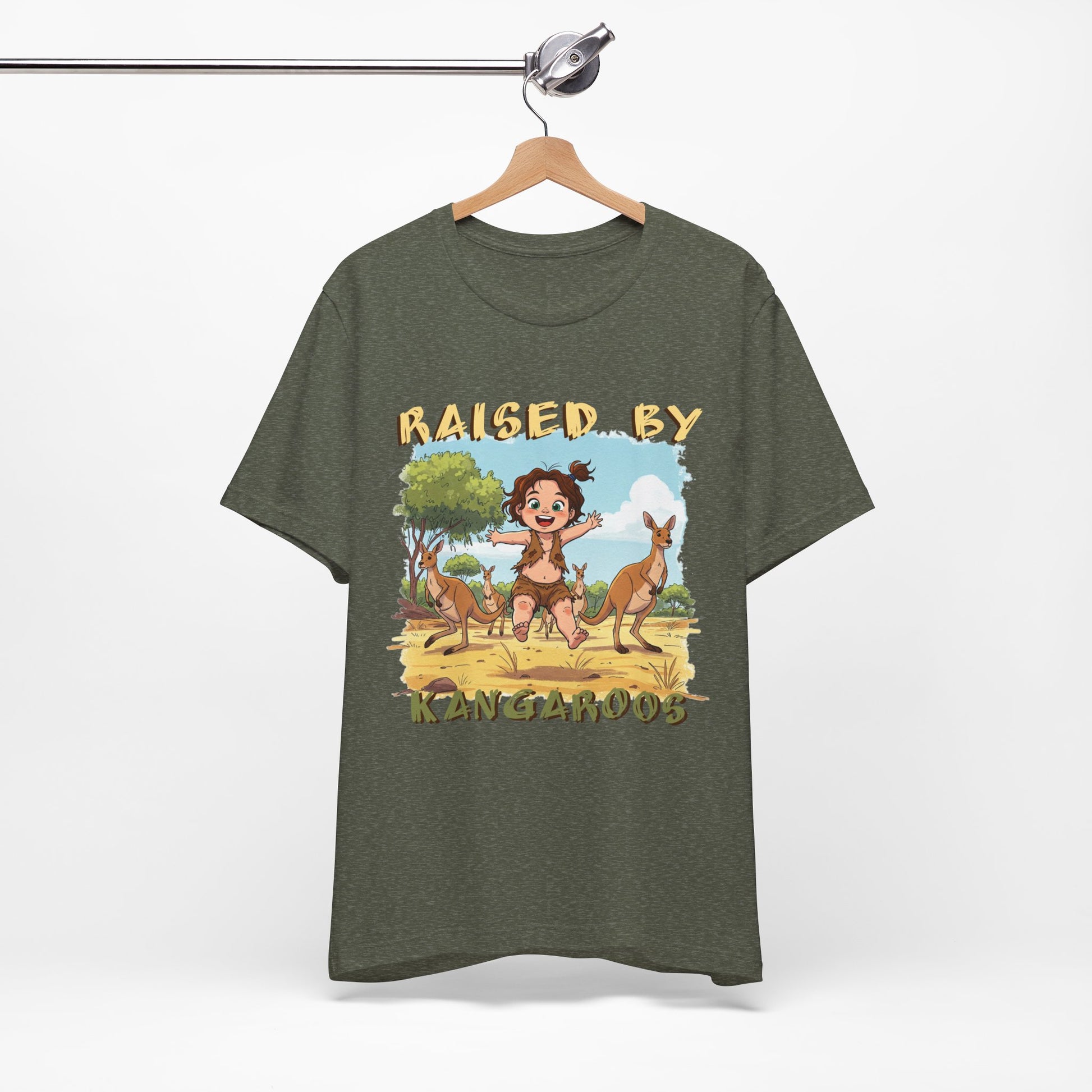 Cute, Funny Kangaroo Vibe Unisex Tee - "Raised by Kangaroos" (female character) - Australian Theme - Schmartypants