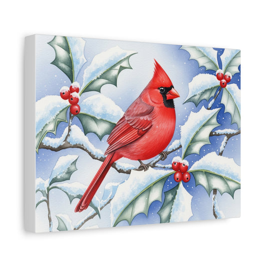 Winter Cardinal Canvas Art Print, Holiday Home Decor, Red Bird Wall Art, Christmas Decoration, Nature Artwork