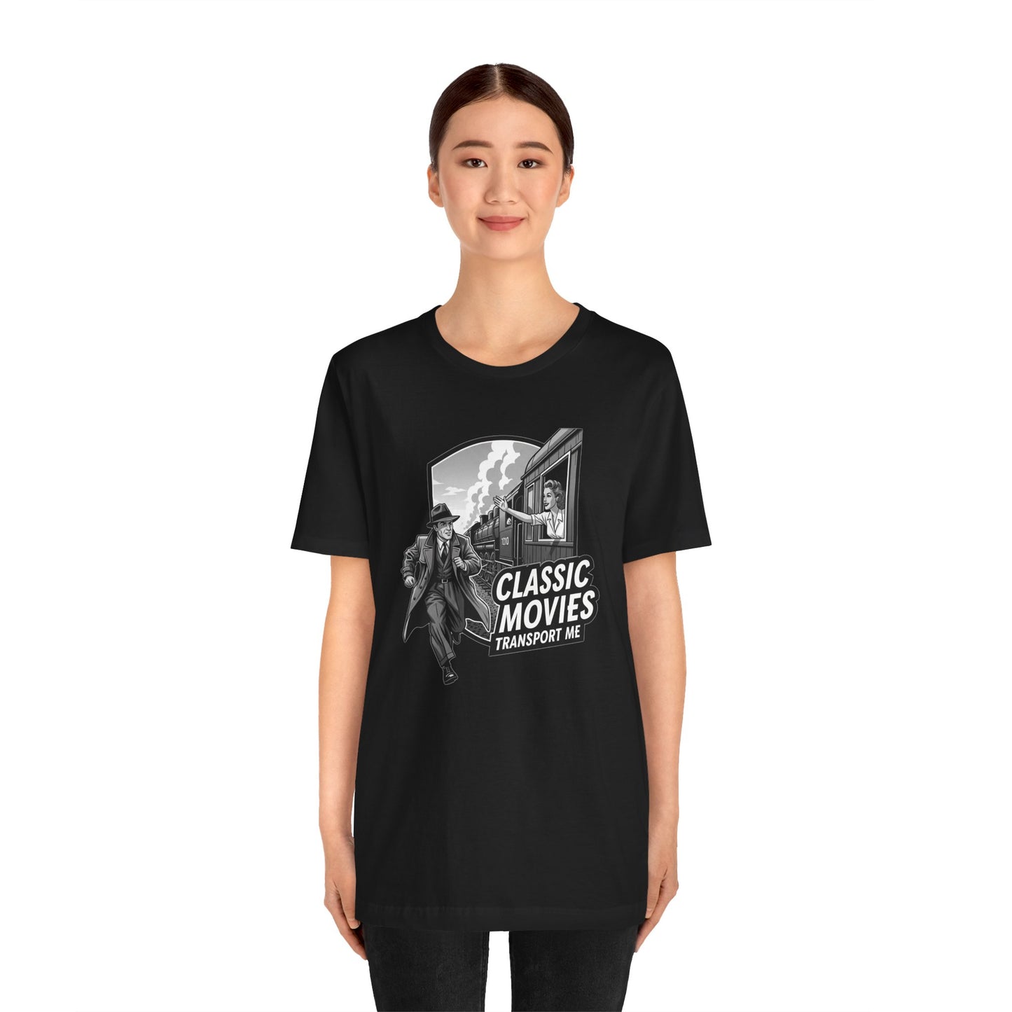 Classic Movies Transport Me Unisex Tee, Vintage Movie Lover Shirt, Locomotive T-Shirt, Film Buff Gift, Nostalgic Film Apparel