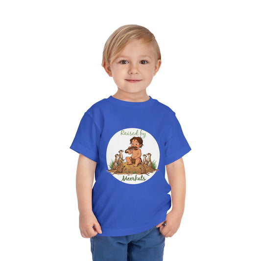 Funny Adorable 'Raised by Meerkats' Toddler Short Sleeve Tee - Cute Animal Tee for Kids Who Love Meerkats - Schmartypants