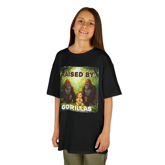 Funny Adorable 'Raised by Gorillas' Kids Tee - Fun Jungle Adventure T-Shirt - Schmartypants