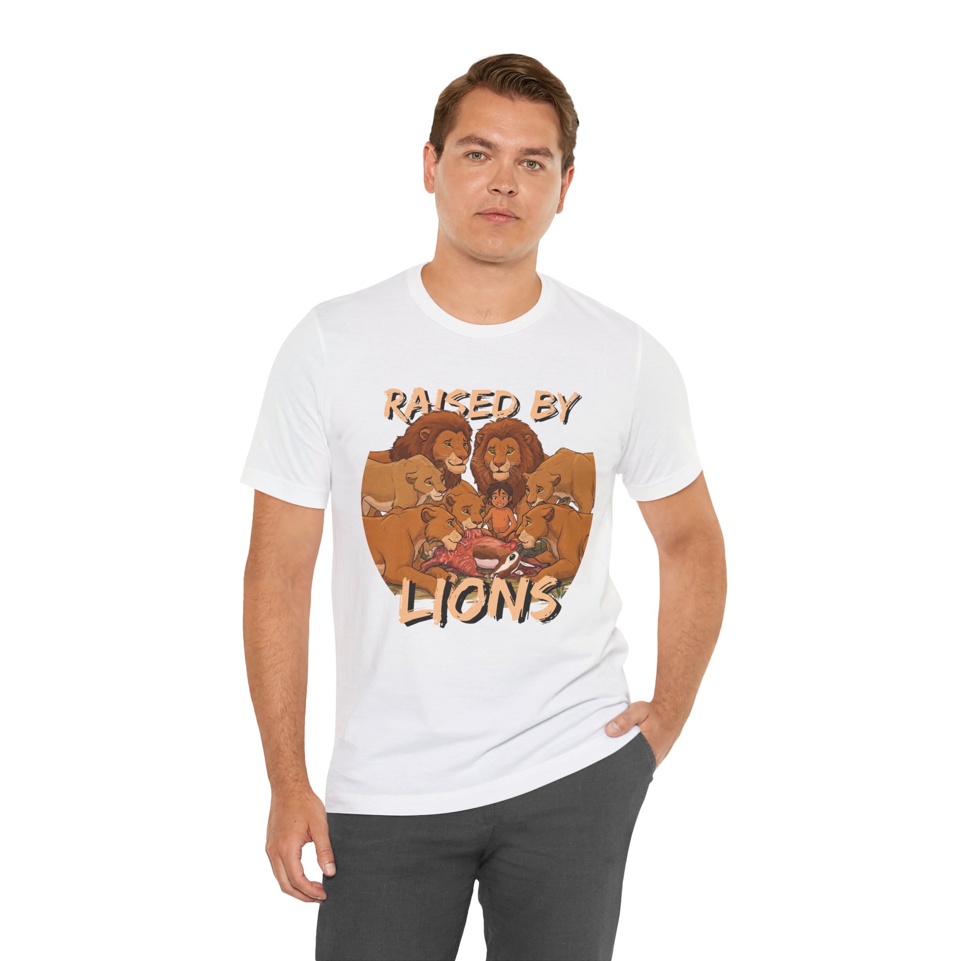 Raised by Lions Unisex Jersey Tee – Empowering, Humorous Graphic T-Shirt for Animal Lovers, Lion Lovers - Schmartypants