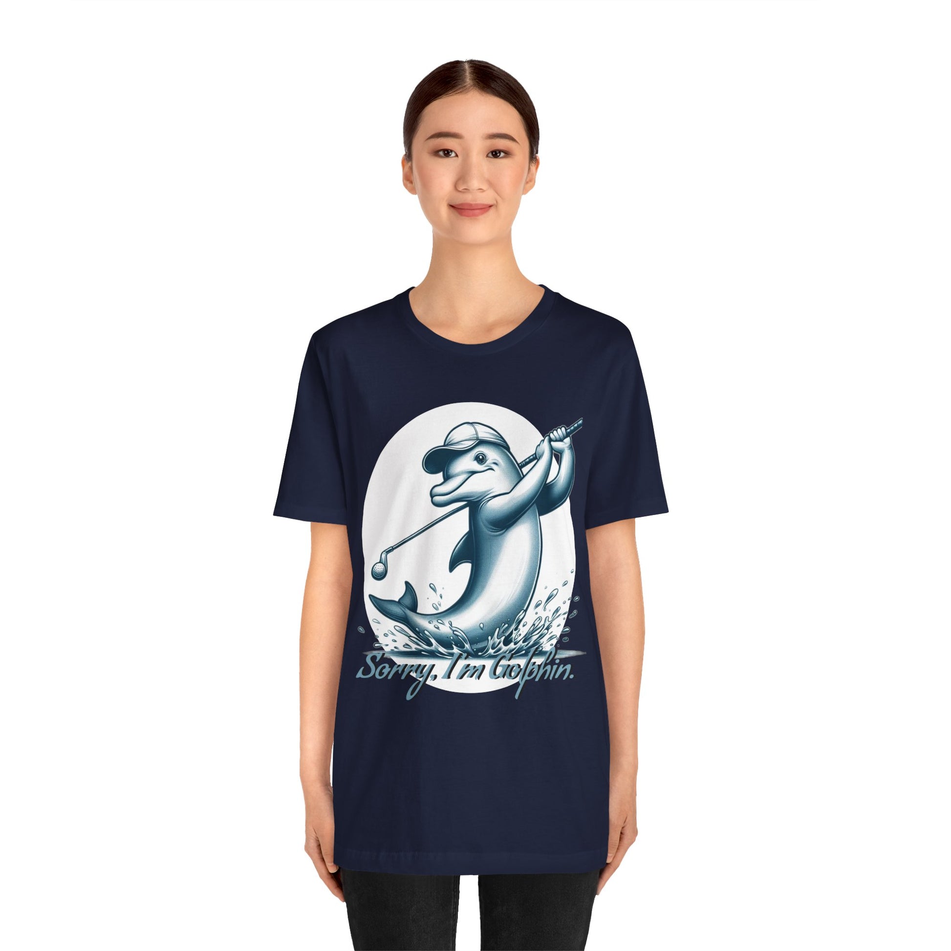 Funny Dolphin Golfing Tee - "Sorry, I’m Golphin" Unisex Jersey Short Sleeve Shirt - Dad Joke and Golfers Gift - Schmartypants