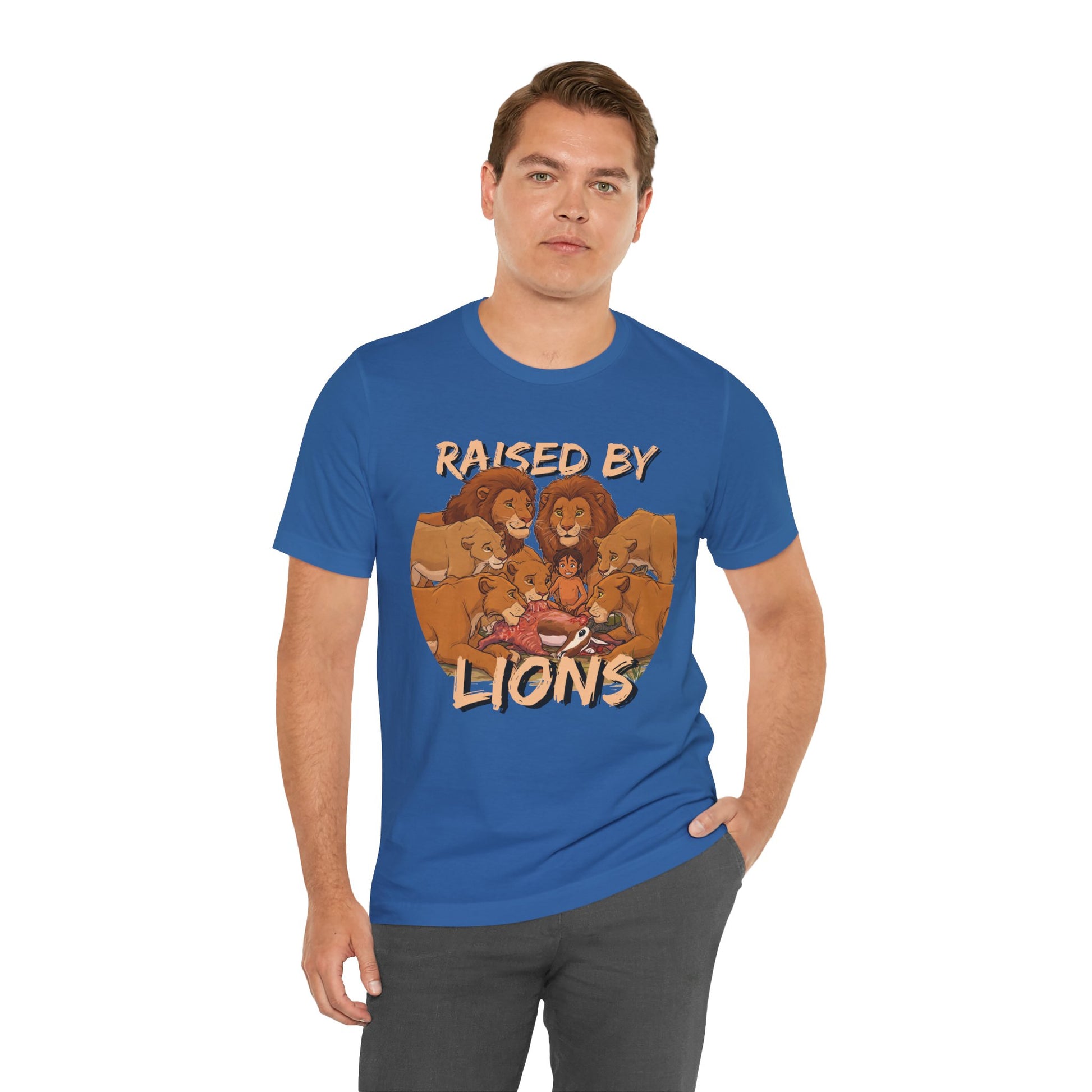 Raised by Lions Unisex Jersey Tee – Empowering, Humorous Graphic T-Shirt for Animal Lovers, Lion Lovers - Schmartypants