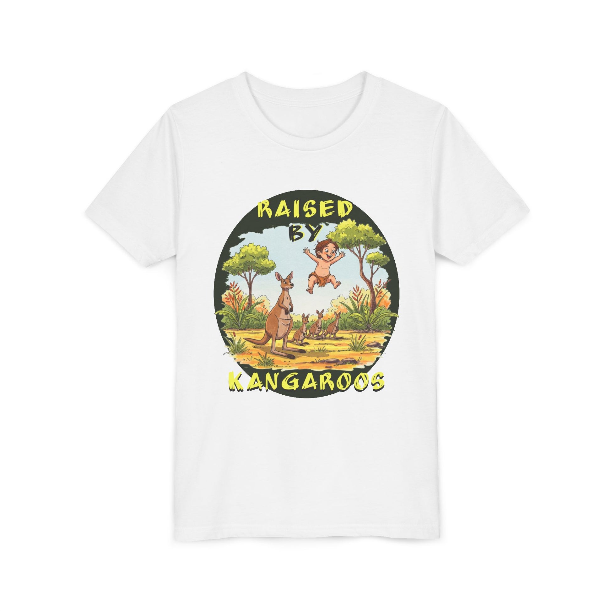'Raised by Kangaroos' Youth Short Sleeve Tee - Fun Nature Graphic T-Shirt for Kids, Aussies - Schmartypants