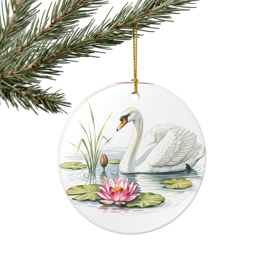 Elegant Swan Ceramic Ornament, Home Decor, Holiday Gift, Wedding Decoration, Nature Lover, Christmas Tree Decor