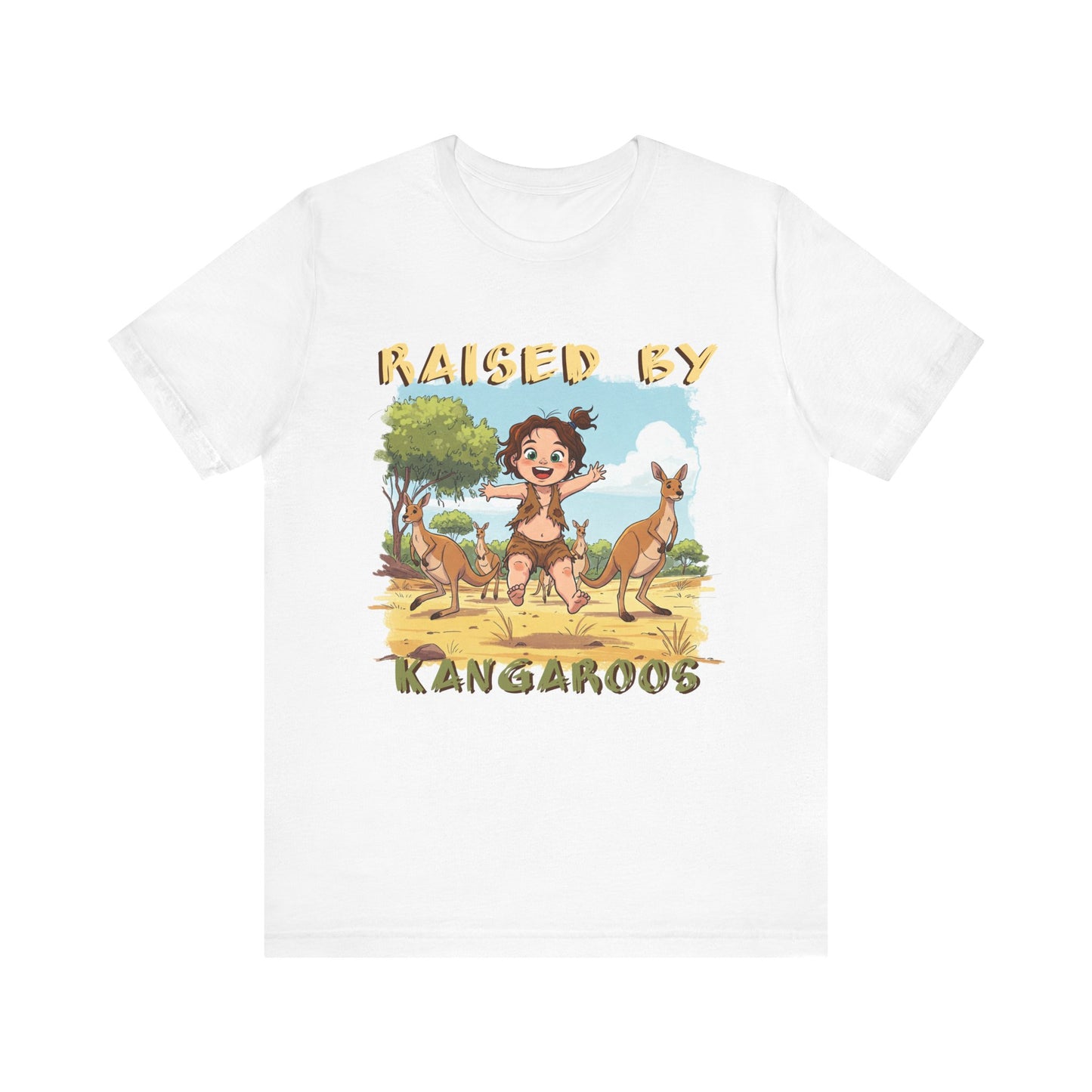 Cute, Funny Kangaroo Vibe Unisex Tee - "Raised by Kangaroos" (female character) - Australian Theme - Schmartypants