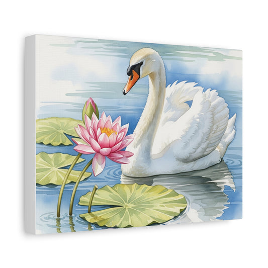 Swan and Lotus Canvas Art, Home Décor, Nature Wall Art, Gift for Nature Lovers, Floral Artwork