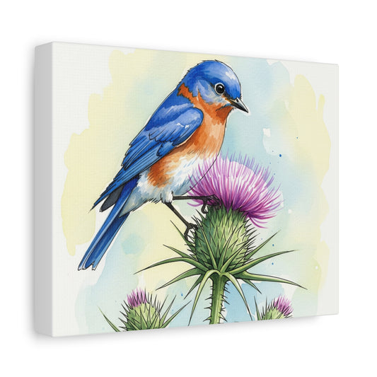 Bluebird Watercolor Canvas Art Print, Home Decor, Nature Wall Art, Gift for Bird Lovers, Colorful Art Piece, Unique Housewarming Gift