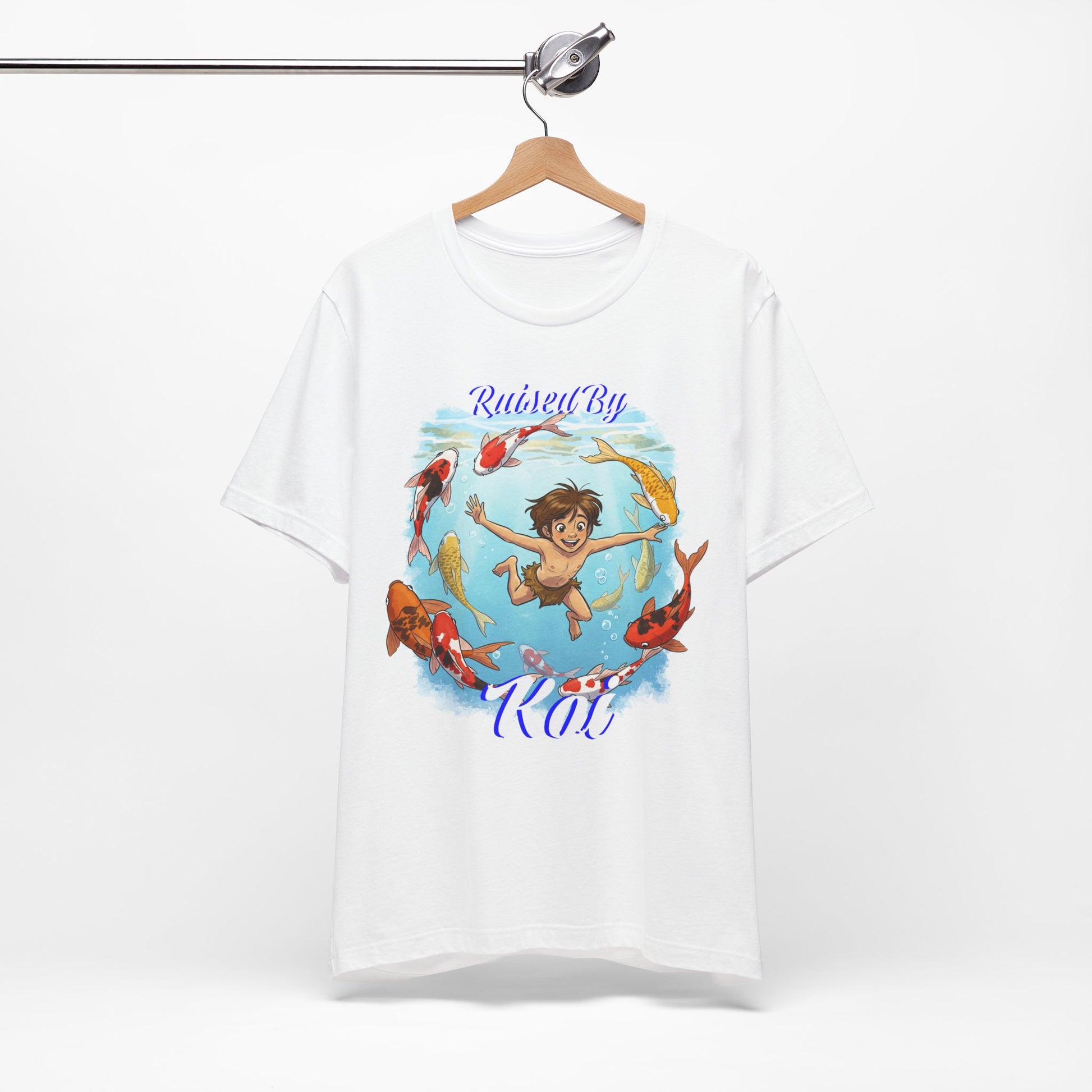 'Raised By Koi; Unisex Jersey Tee - Funny Graphic Tee for Aquatic Lovers, Cute Gift for Birthdays, Casual Wear, Summer Fashion, Relaxed Style - Schmartypants