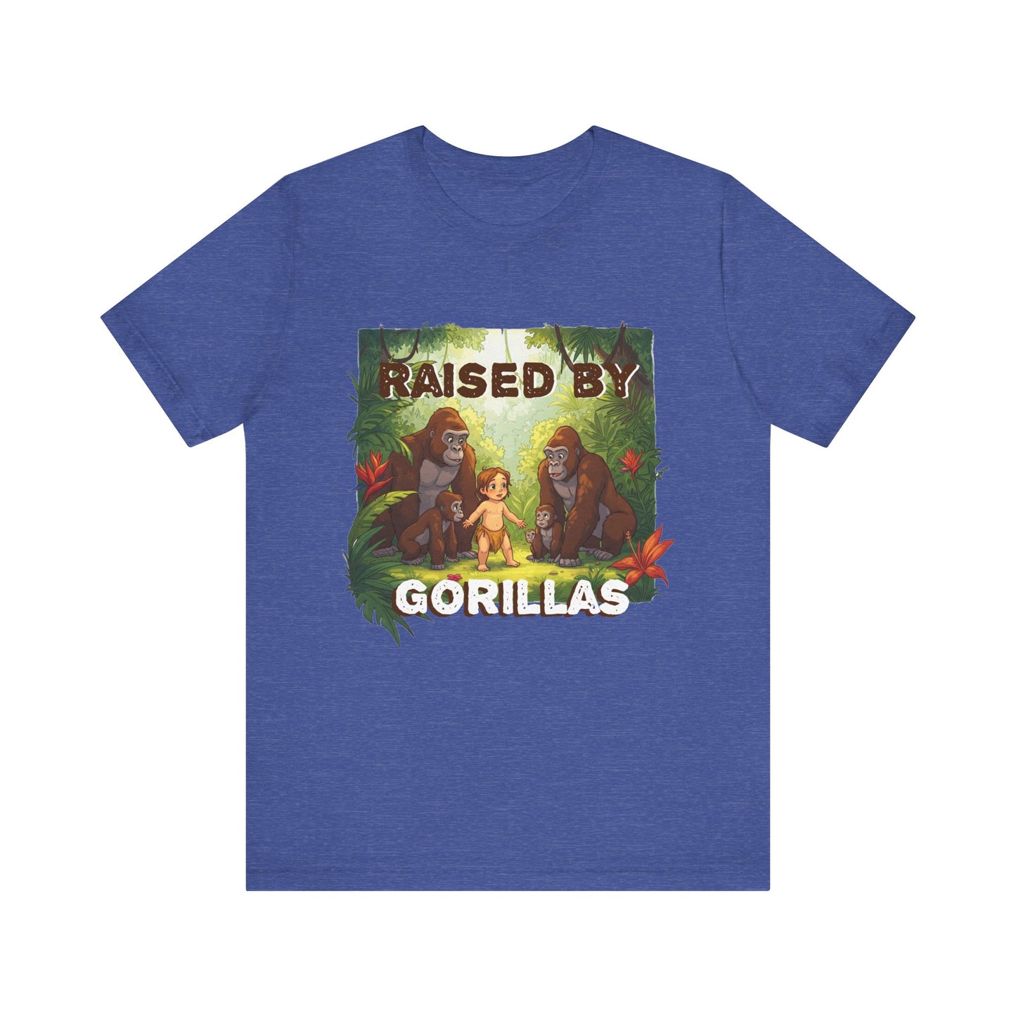 Hilarious 'Raised by Gorillas' Unisex T-Shirt - Funny Animal Lover Gift (male character version) - Schmartypants