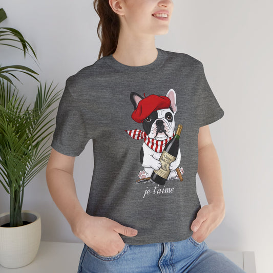 Cute French Bulldog Lovers Tee, Casual Wear, Je t'aime Shirt, Unisex T-Shirt for Birthdays, Anniversaries, Pet Lovers