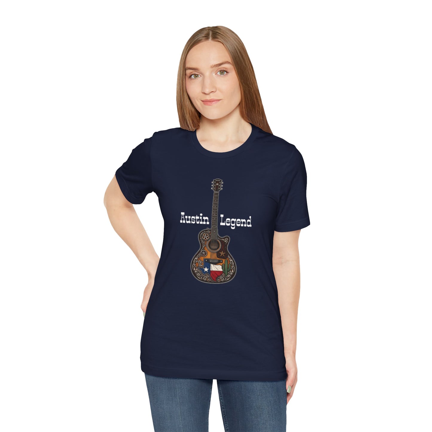 Austin Legend Guitar Tee | Unisex Short Sleeve T-Shirt, Music Lover Gift, Austin TX Souvenir, Casual Wear, Festival Apparel