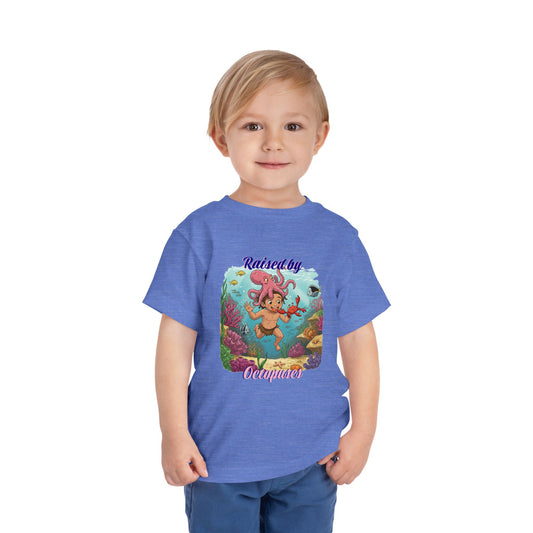 Funny Toddler Tee - "Raised by Octopuses" Cute Short Sleeve Shirt for Kids, Beach Day, Birthday Gift, Fun Summer Wear