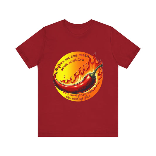 Spicy Love Graphic Tee - Funny Unisex Jersey T-Shirt for Couples - Chili Pepper Humor - Schmartypants