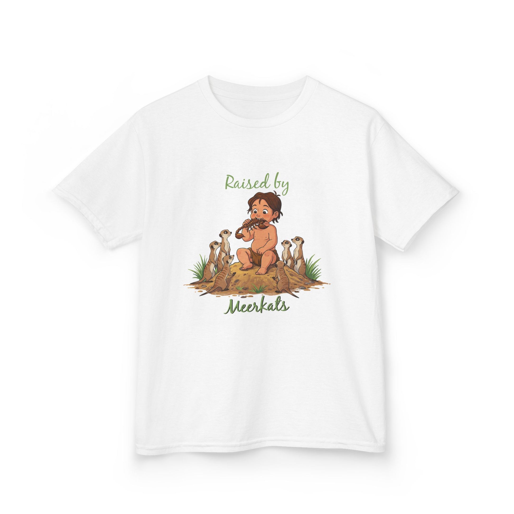 Kids Heavy Cotton™ Tee - Hilarious 'Raised by Meerkats' Design, Cute Animal Tee, Fun Kids T-Shirt, Playful Gift for Animal Lovers, Birthday or Holiday Outfit - Schmartypants