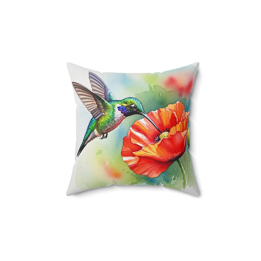 Vibrant Hummingbird Pillow - Floral Decor, Home Accent, Gift for Nature Lovers, Botanical Art, Spring Decor