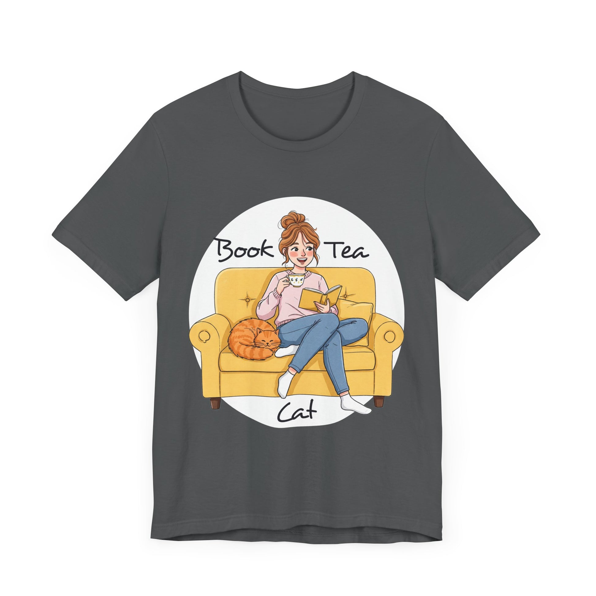Cozy Book Lover Tee - Book, Tea, Cat Design _ Cat Lovers Gift - Book Lovers Gift - Tea Lovers Gift - Schmartypants