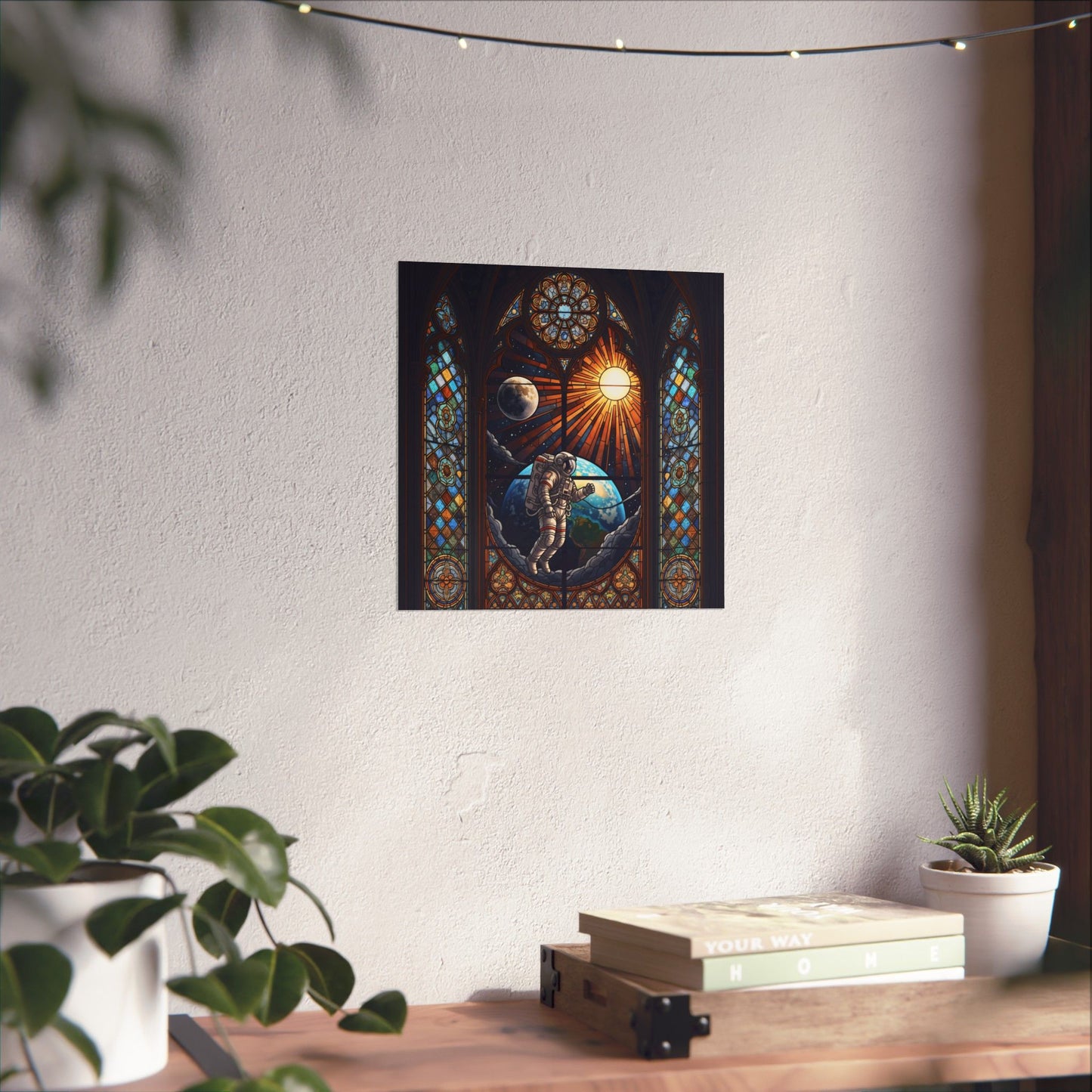 Astronaut Stained Glass Poster, Space Art Print, Celestial Wall Decor, Unique Gift for Space Lovers, Home Office Decoration