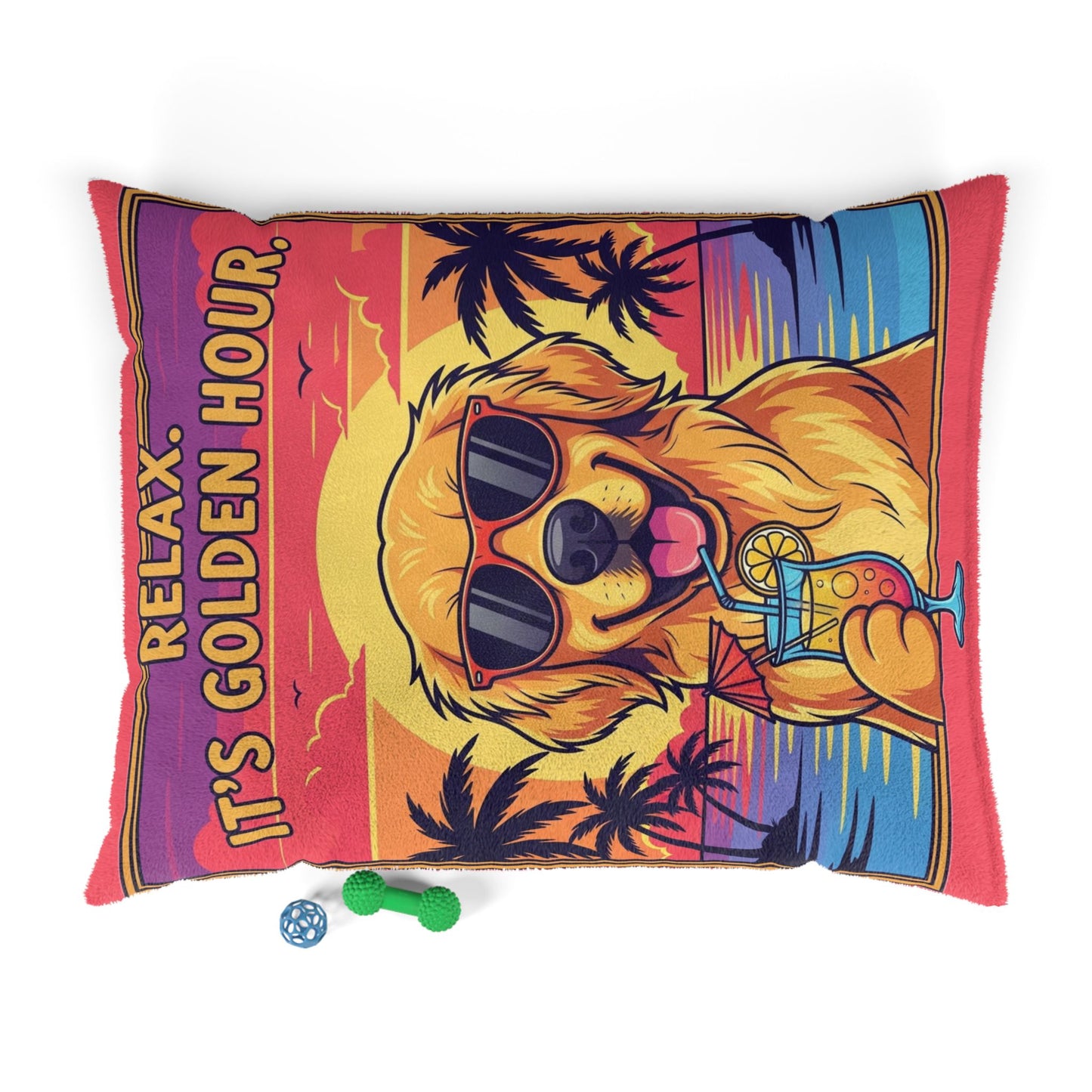 Golden Retriever Tropical Pet Bed, Relax Golden Hour Dog Bed, Large Stylish Dog Couch, Cozy Cat Furniture, Fun Pet Accessories