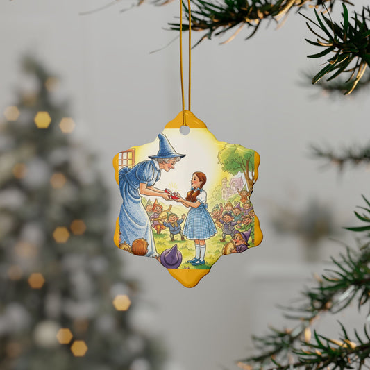 Ceramic Ornament, Wizard of Oz Storybook Illustration Tree Ornament, Dorothy Ruby Slippers, Glenda the Good Witch, 2-Side Print, (1pc, 3pcs,