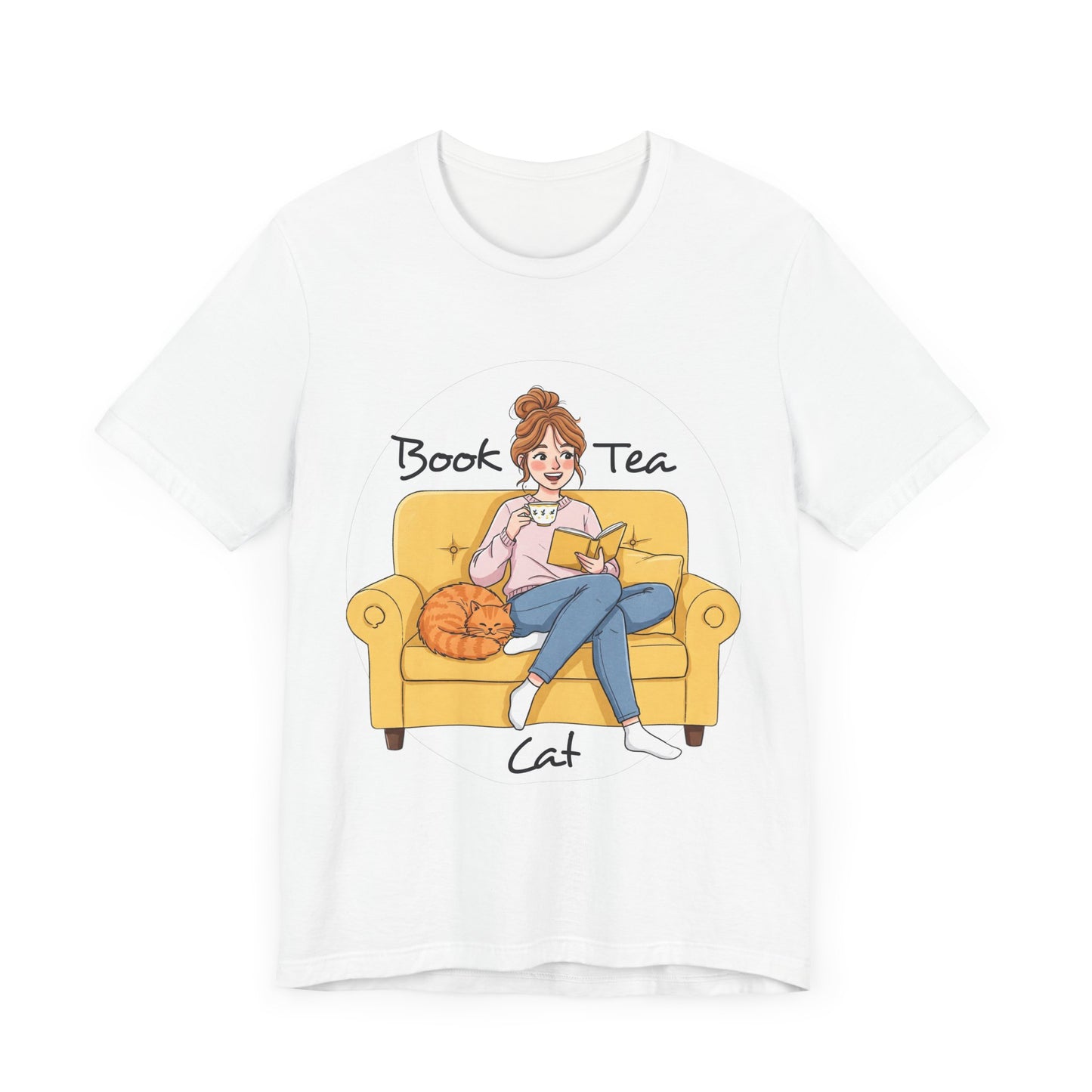 Cozy Book Lover Tee - Book, Tea, Cat Design _ Cat Lovers Gift - Book Lovers Gift - Tea Lovers Gift - Schmartypants