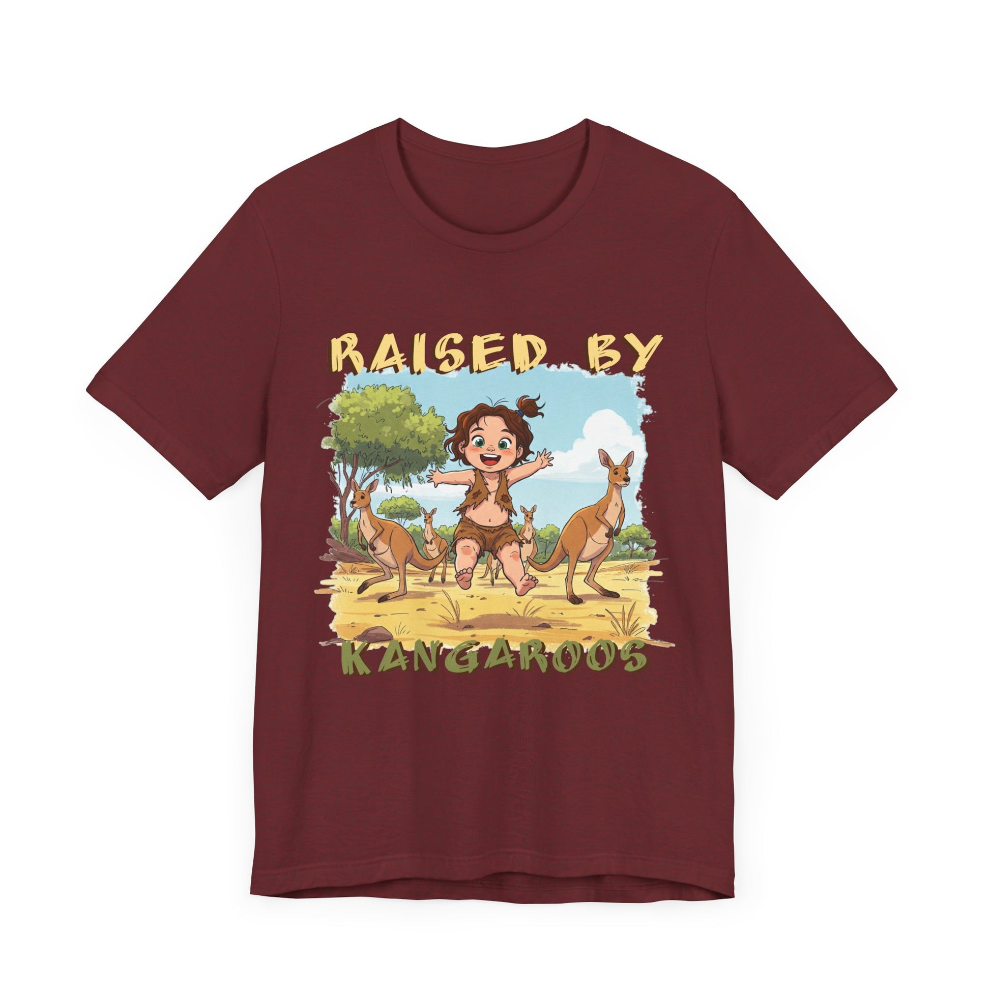 Cute, Funny Kangaroo Vibe Unisex Tee - "Raised by Kangaroos" (female character) - Australian Theme - Schmartypants