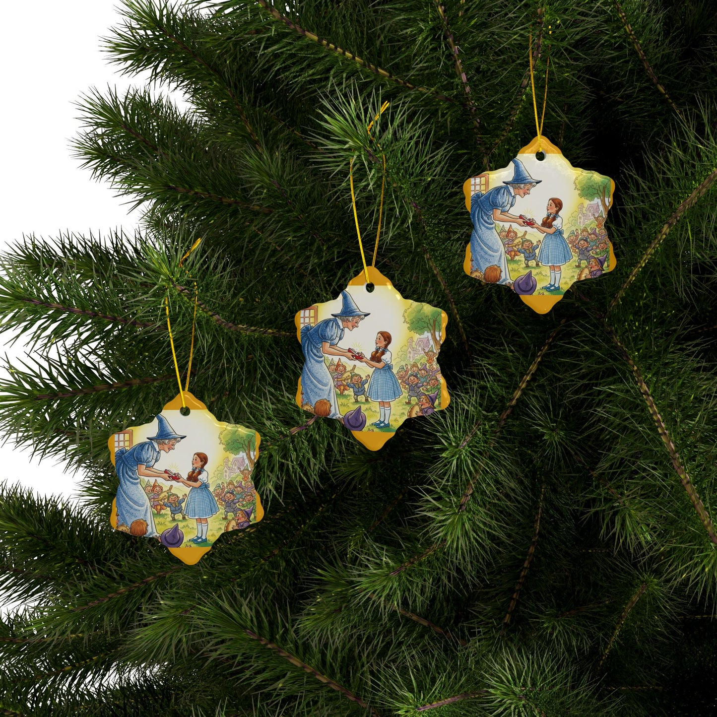 Ceramic Ornament, Wizard of Oz Storybook Illustration Tree Ornament, Dorothy Ruby Slippers, Glenda the Good Witch, 2-Side Print, (1pc, 3pcs,
