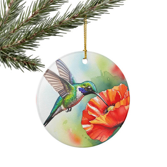 Hummingbird Ceramic Ornament, Colorful Bird Decor, Spring Decoration, Gift for Nature Lovers, Floral Christmas Ornament