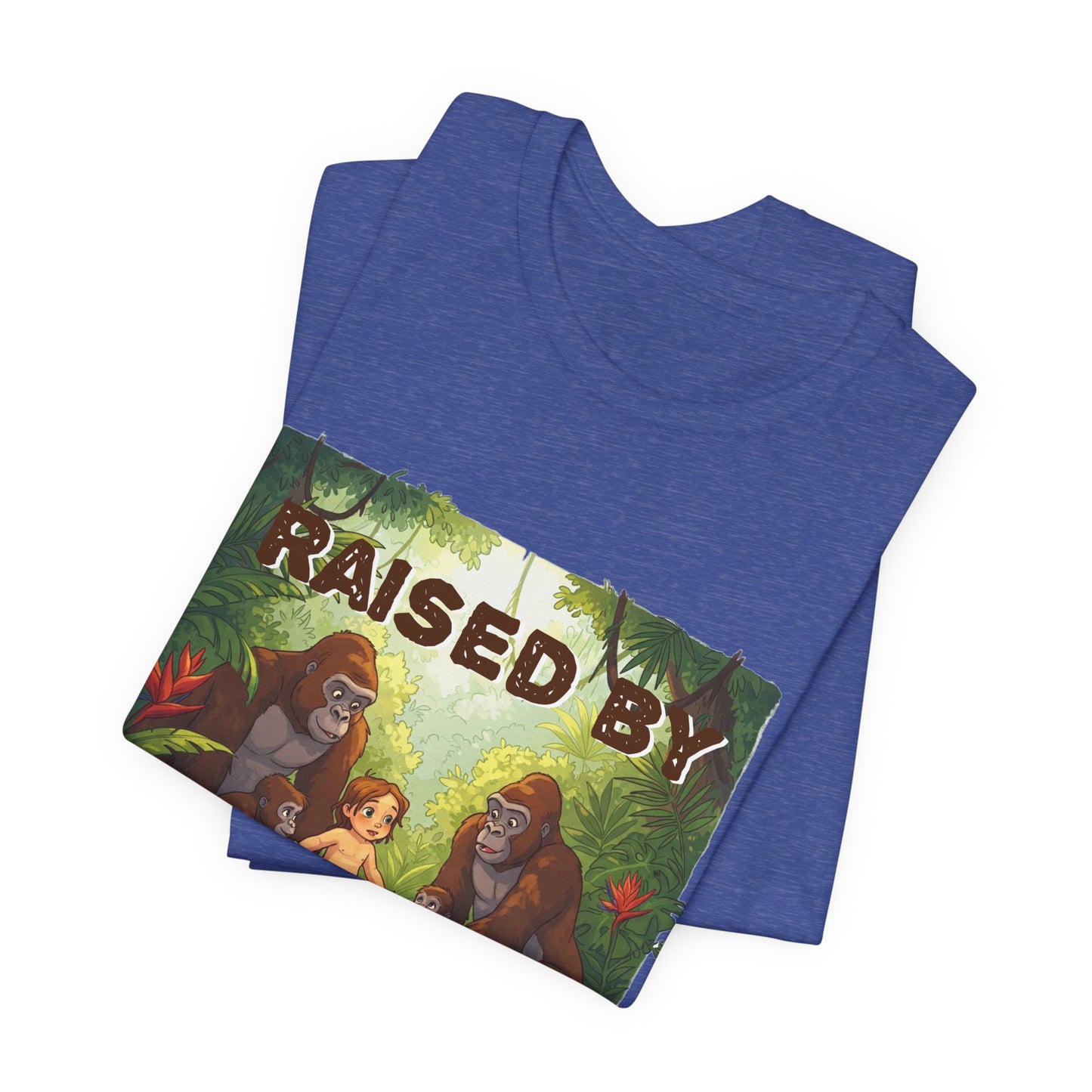 Hilarious 'Raised by Gorillas' Unisex T-Shirt - Funny Animal Lover Gift (male character version) - Schmartypants