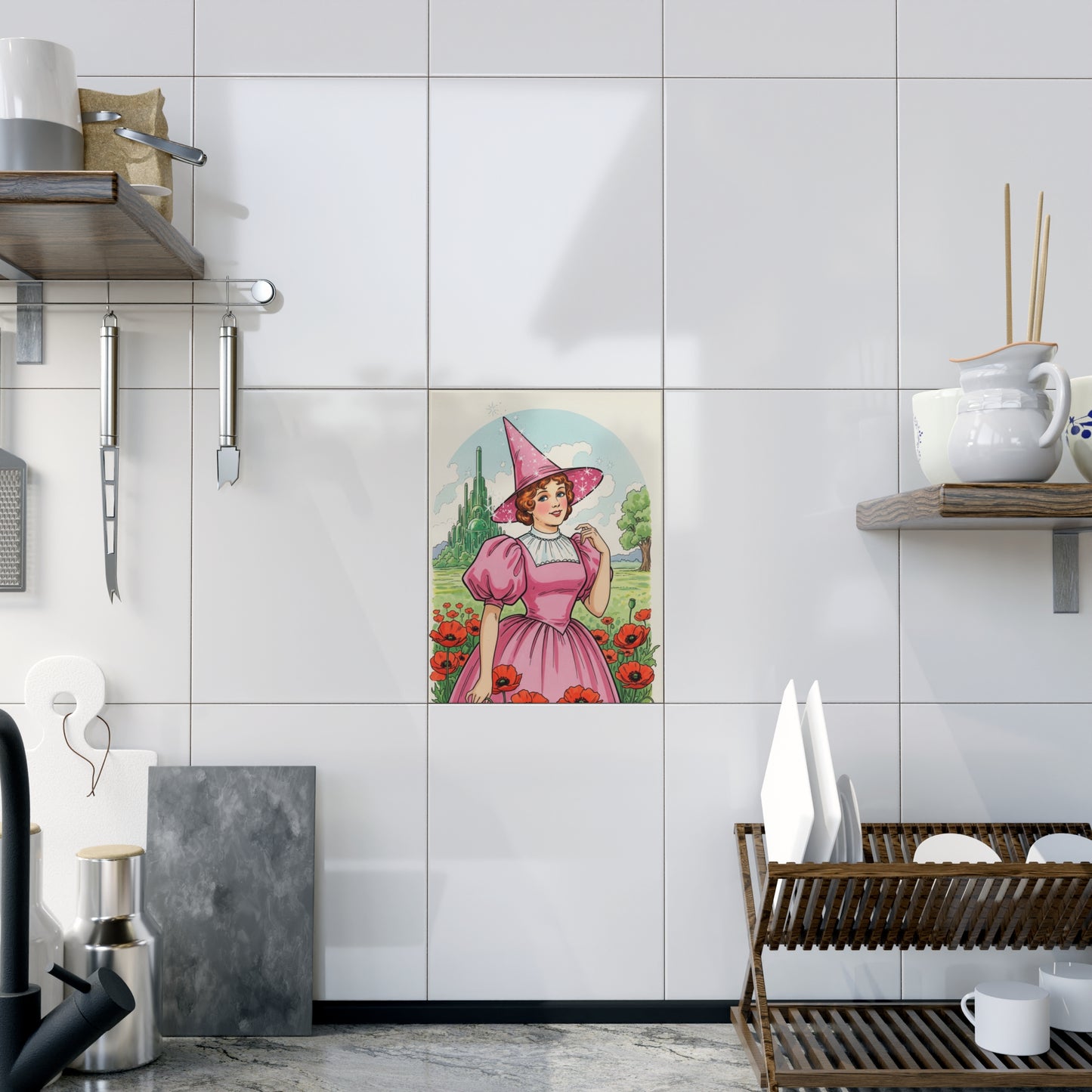 Ceramic Tile, Wizard of Oz Glinda the Good Witch Illustration, Nursery Decor, Baby Shower Gift, Personalizable Home Accent