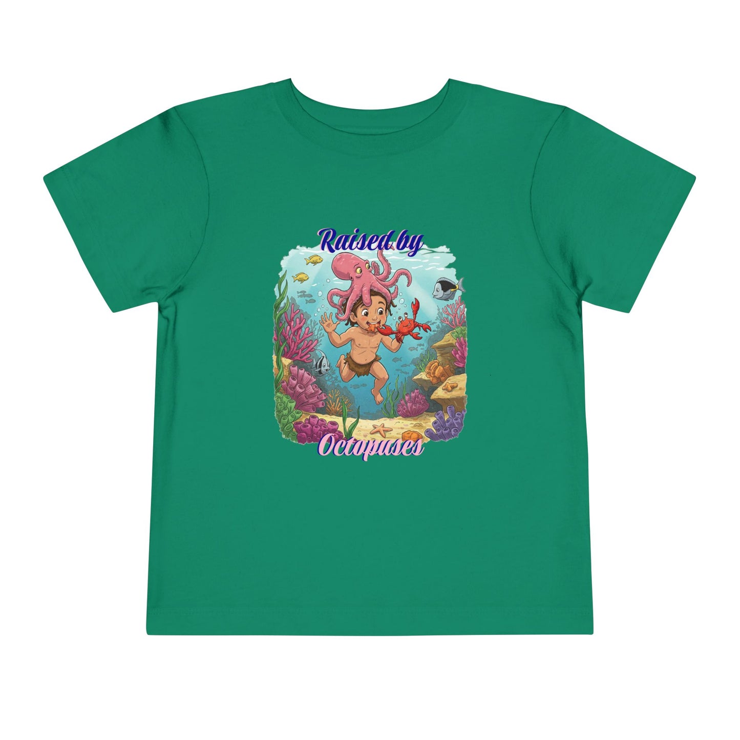 Funny Toddler Tee - "Raised by Octopuses" Cute Short Sleeve Shirt for Kids, Beach Day, Birthday Gift, Fun Summer Wear