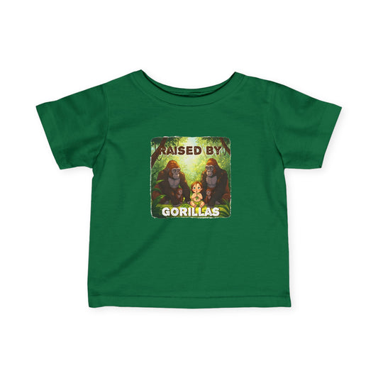 Adorable 'Raised by Gorillas' Funny Infant Fine Jersey Tee - Schmartypants