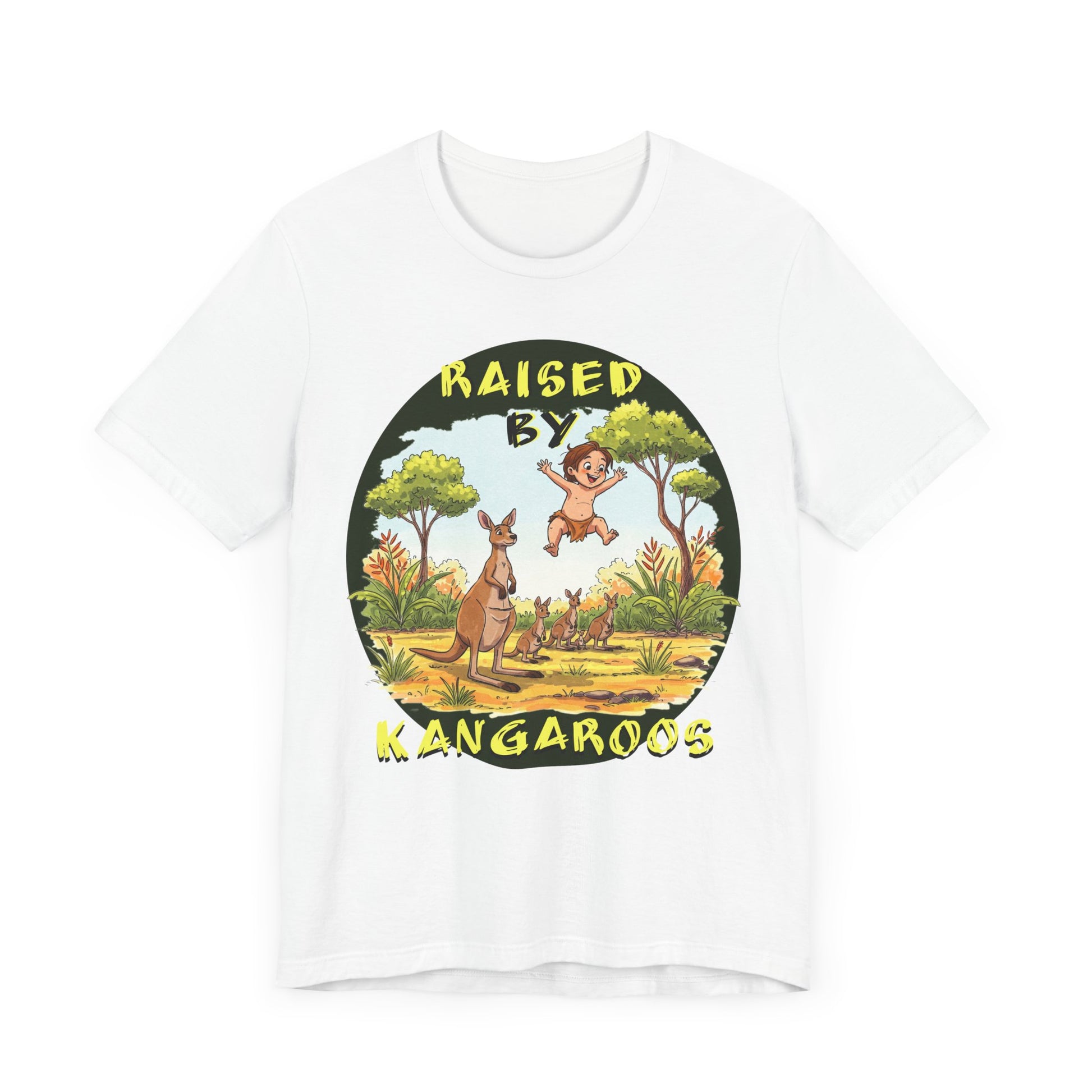 'Raised by Kangaroos' Unisex Short Sleeve Tee - Fun and Playful T-Shirt for Animal Lovers, Aussies - Schmartypants
