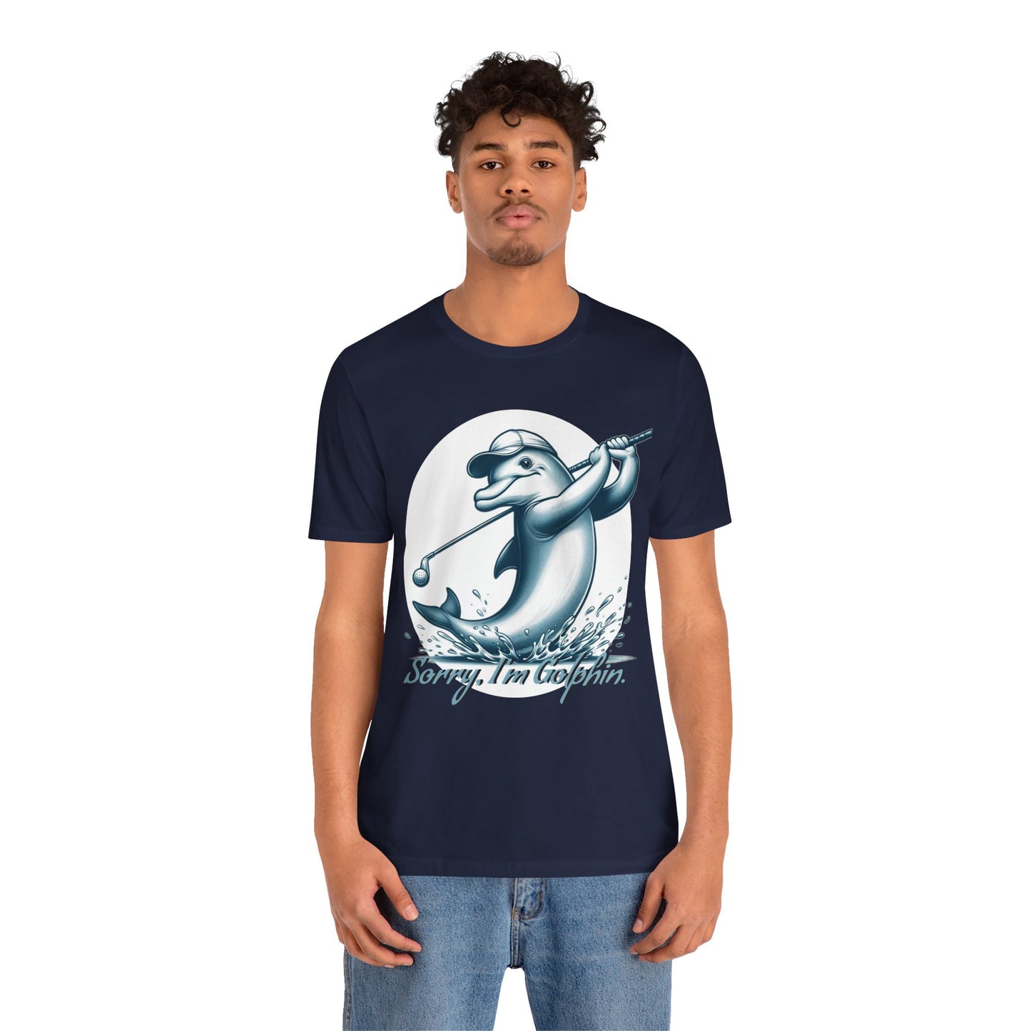 Funny Dolphin Golfing Tee - "Sorry, I’m Golphin" Unisex Jersey Short Sleeve Shirt - Dad Joke and Golfers Gift - Schmartypants