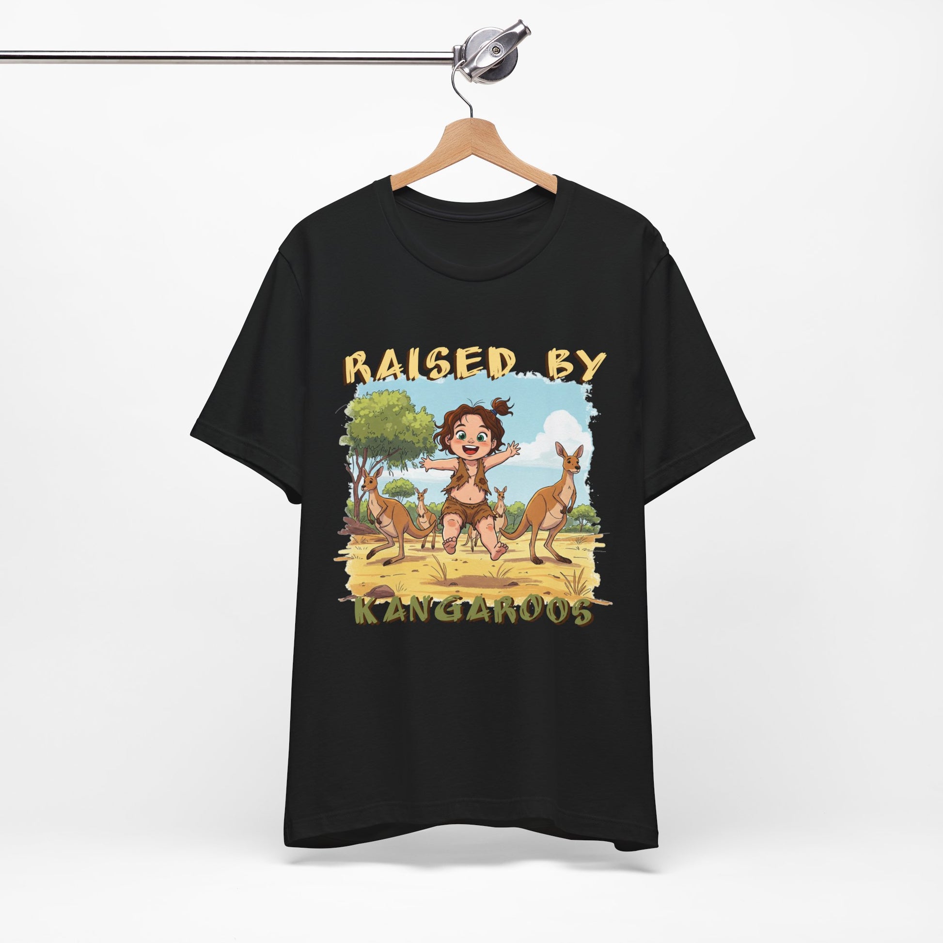Cute, Funny Kangaroo Vibe Unisex Tee - "Raised by Kangaroos" (female character) - Australian Theme - Schmartypants
